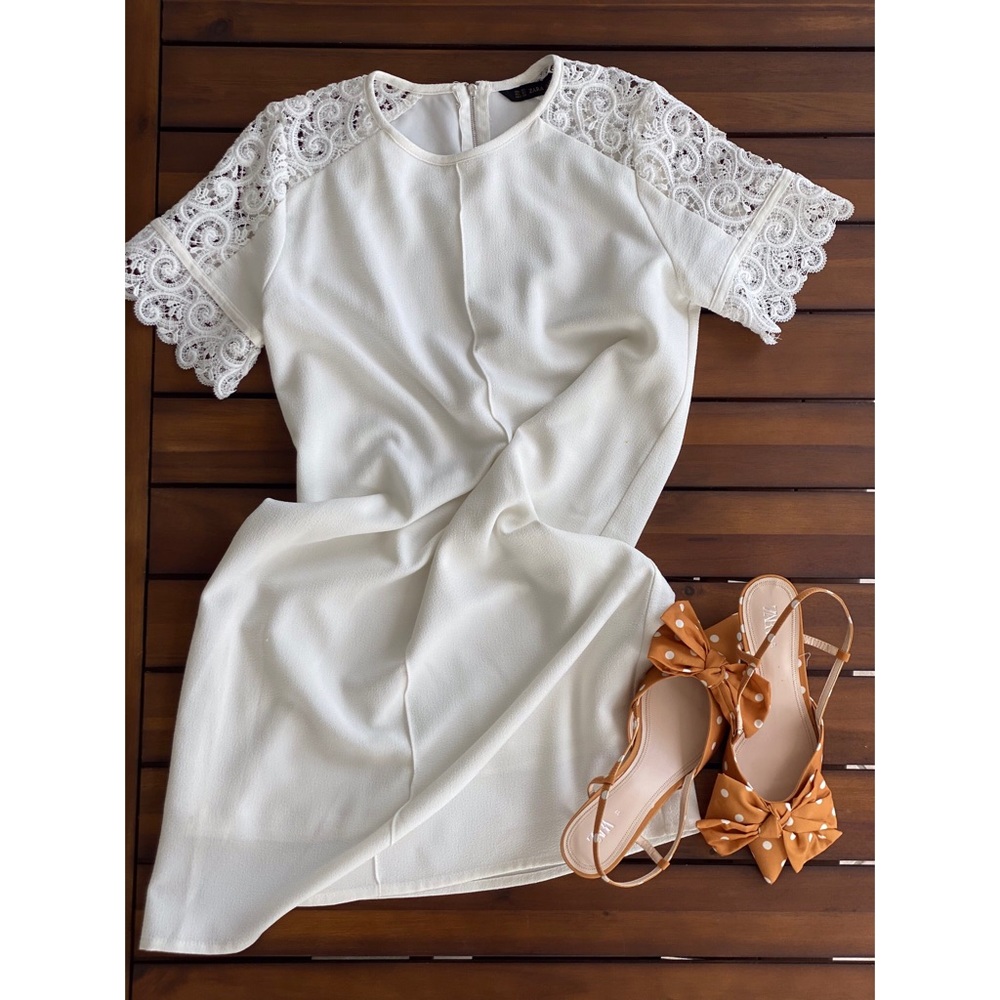 White midi dress with shoulder embroidery